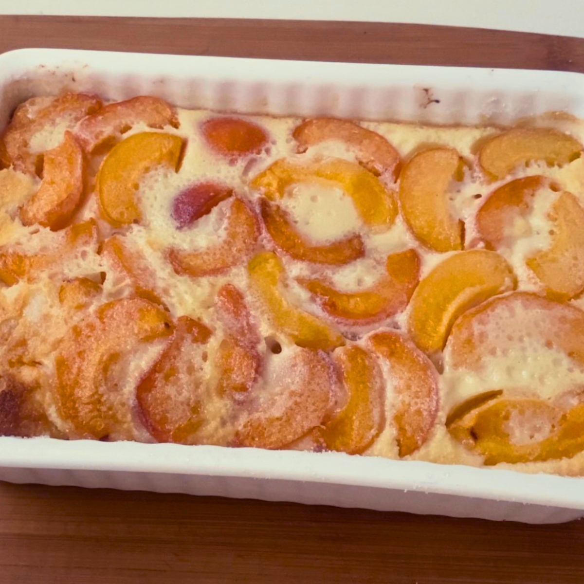 A baking dish with clafoutis.