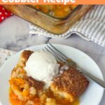 Pinterest image for Apricot cobbler recipe.