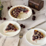 Pinterest image for Baked Fresh Custard Cherry Clafoutis.