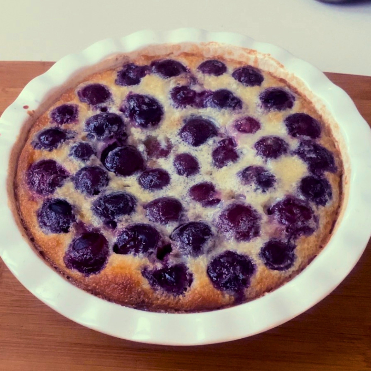 Fresh baked clafoutis out of the oven.