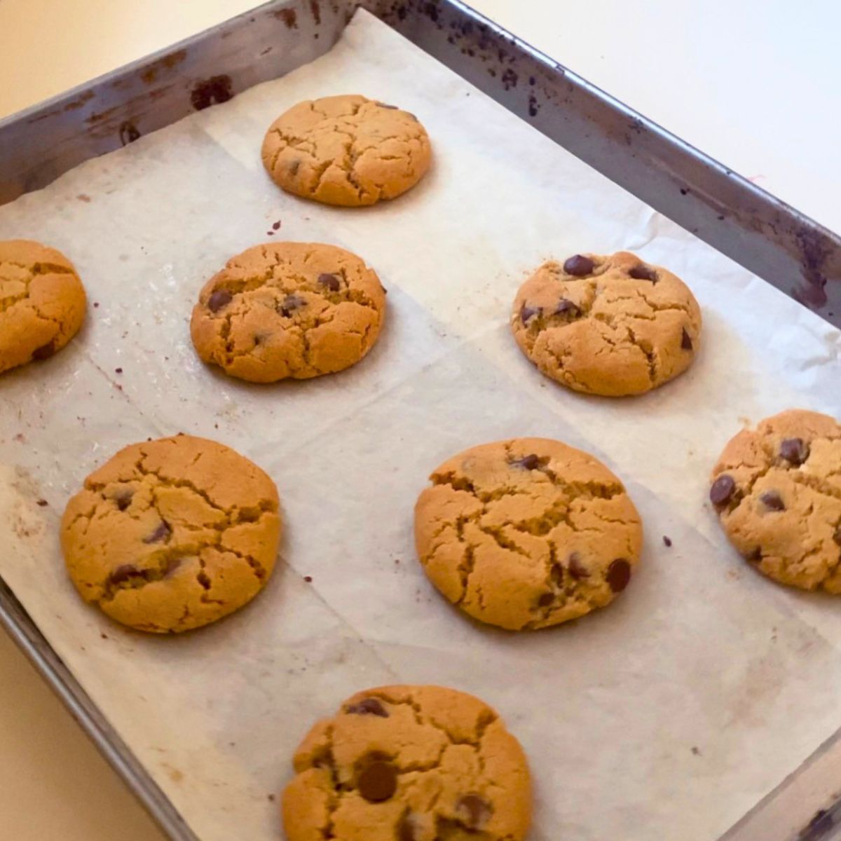 Baking tahini cookies with chocolate chips.