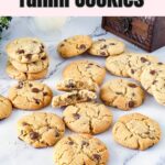 Pinterest image for Tahini Chocolate Chip Cookies.