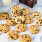 Tahini cookies with chocolate chips on the table.