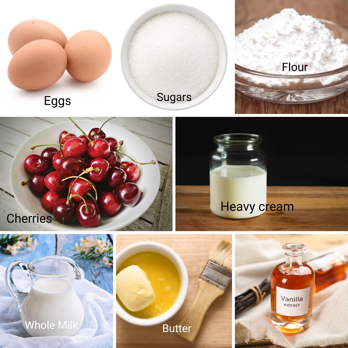 Ingredients for cherry clafoutis.