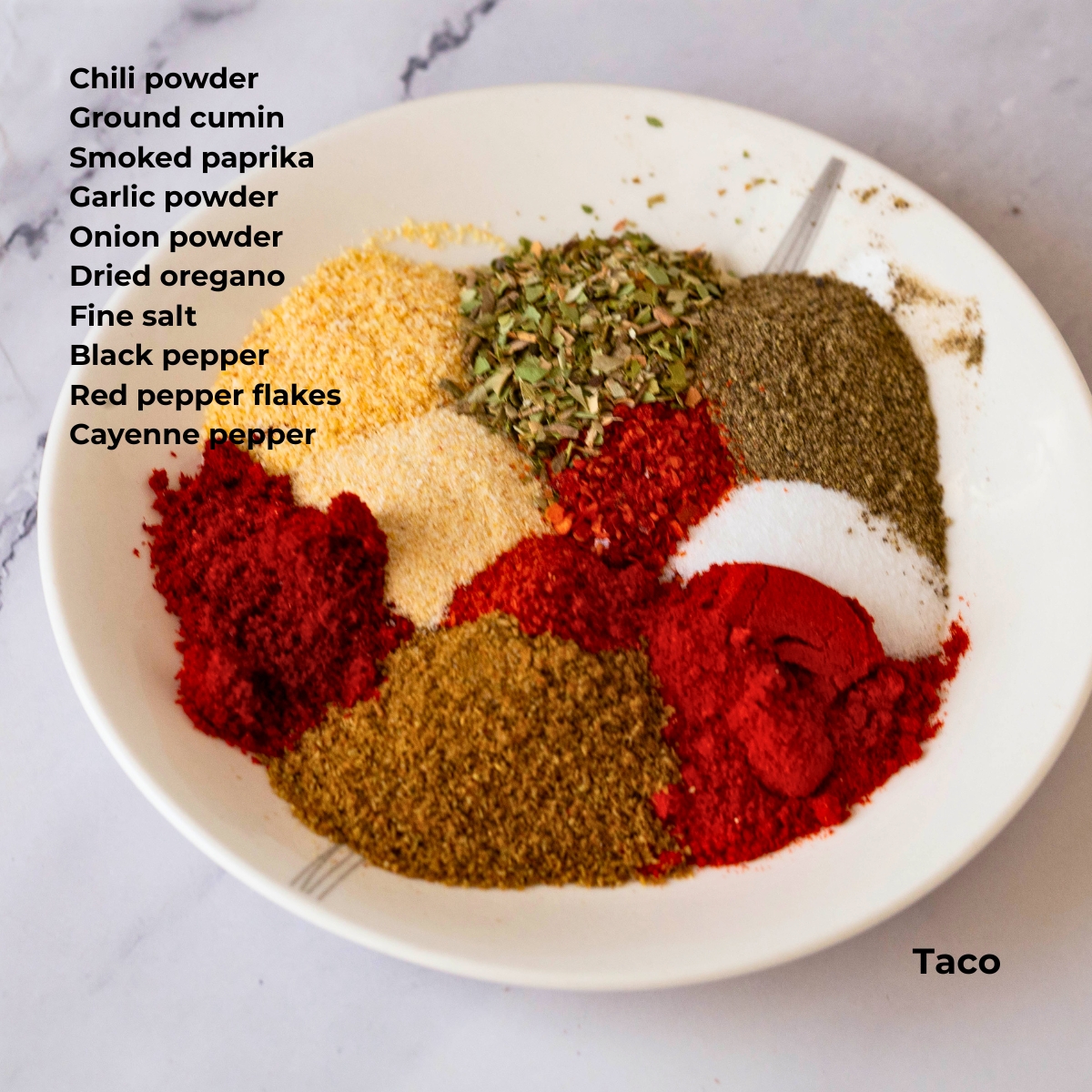 Ingredients for making Taco Seasoning.