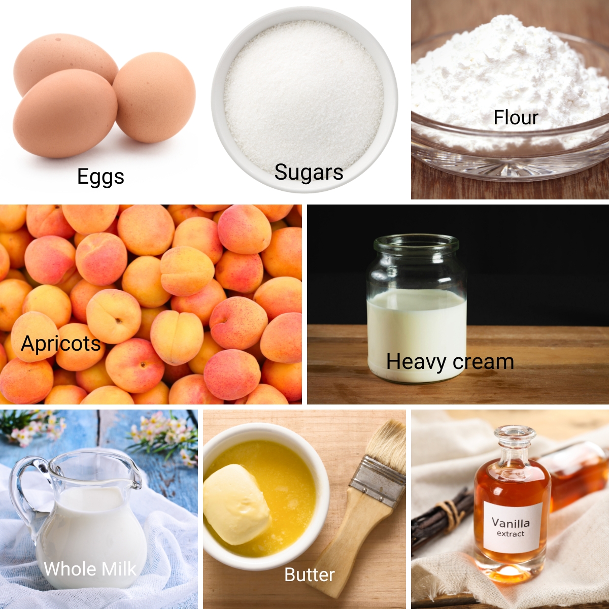 Ingredients for making apricot clafoutis.