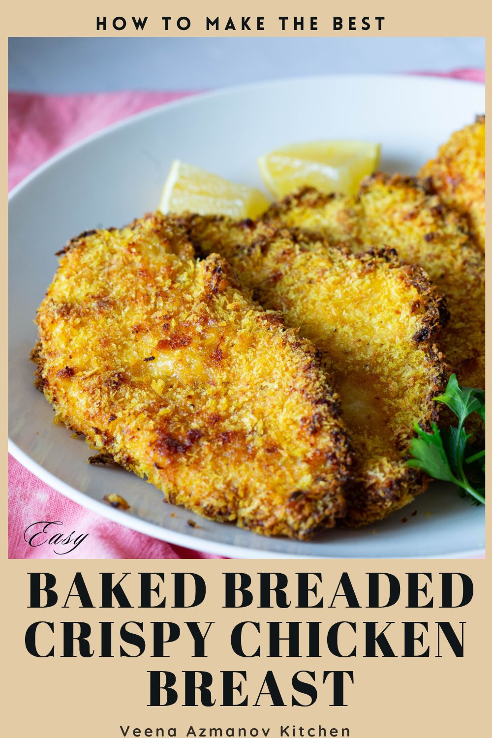 Pinterest image for Baked Breaded Crispy Chicken Breast.