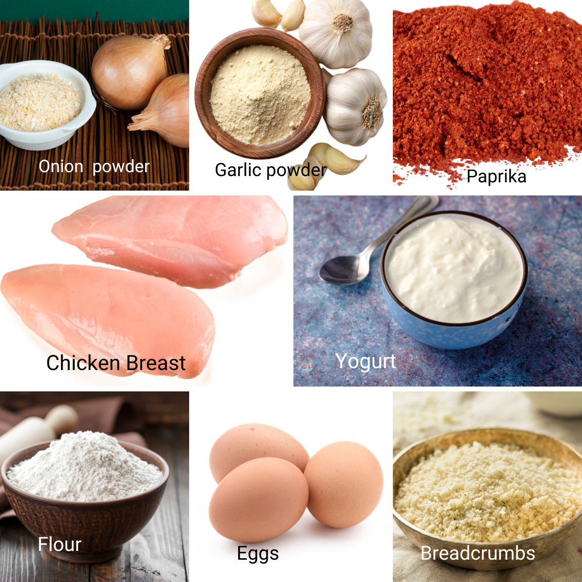 Ingredients for Baked Breaded Crispy Chicken Breast.
