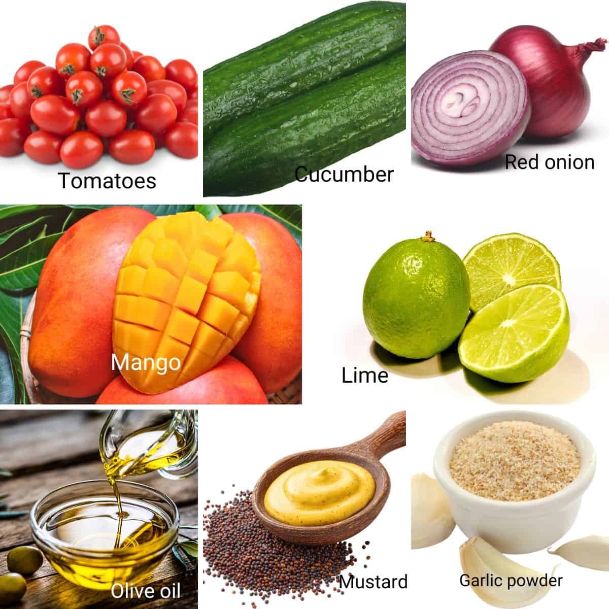 Ingredients for making mango salad.
