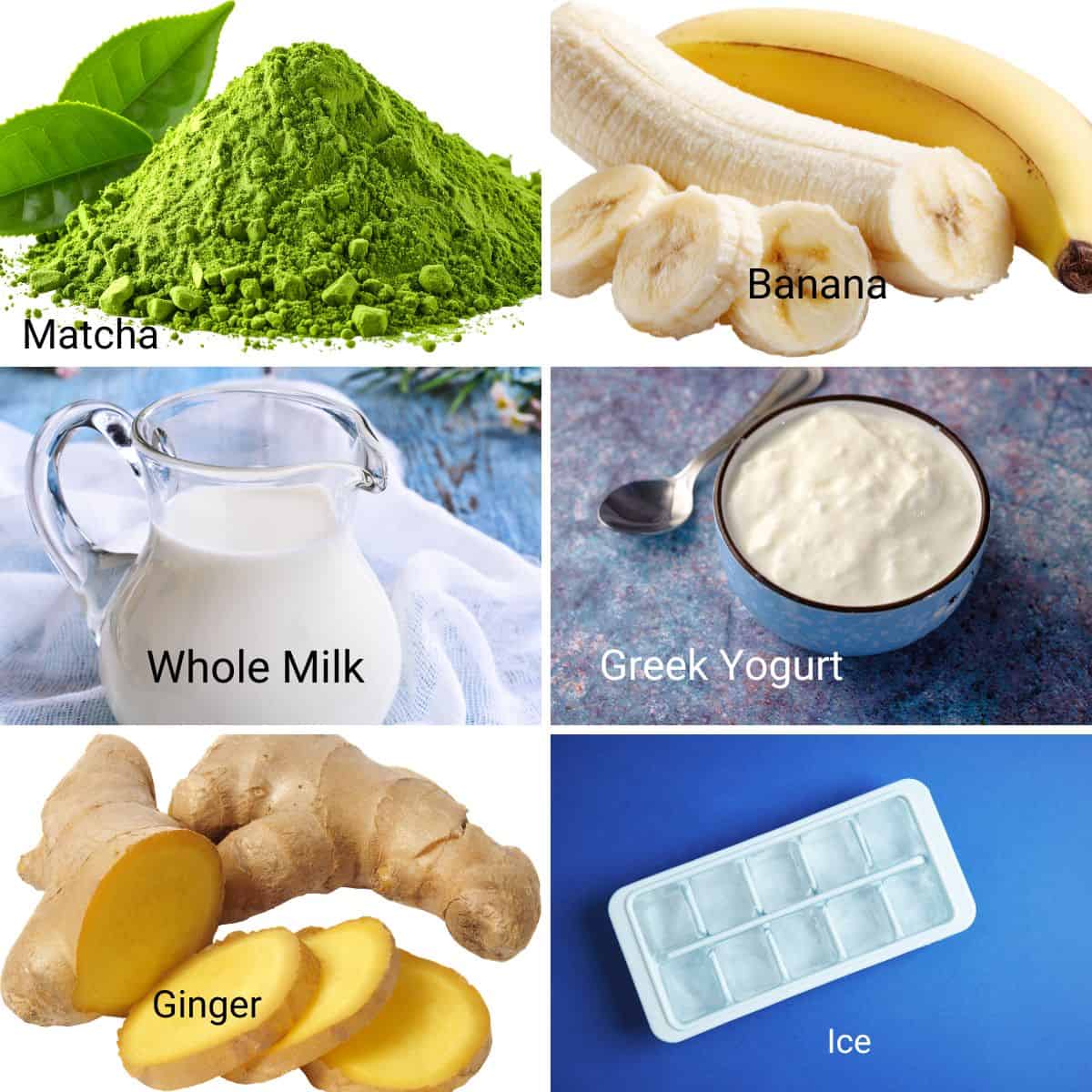 Ingredients for green tea matcha smoothie.
