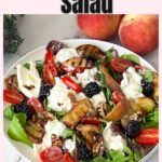 Pinterest image for Peach Burrata Salad.