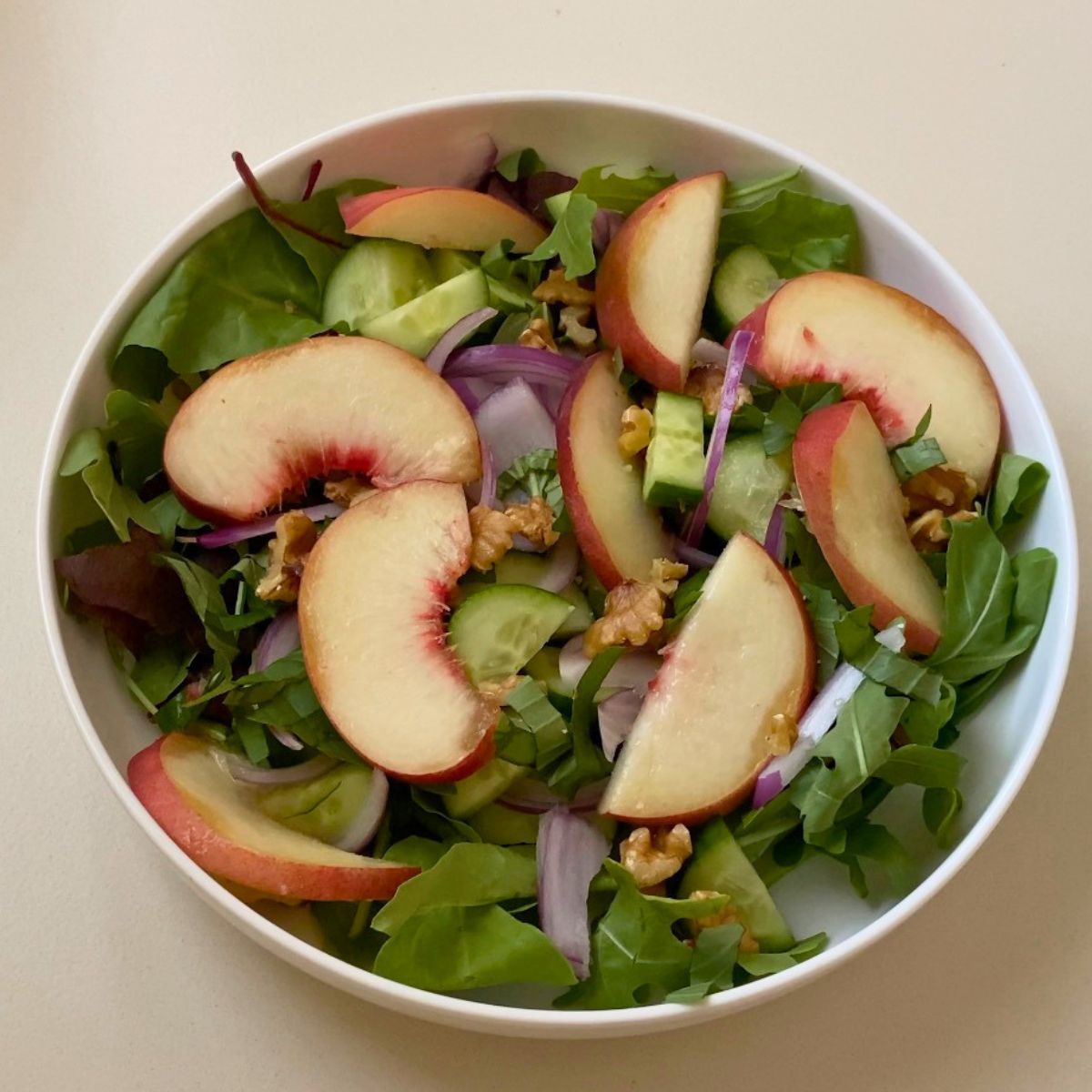 Peach salad on the table.