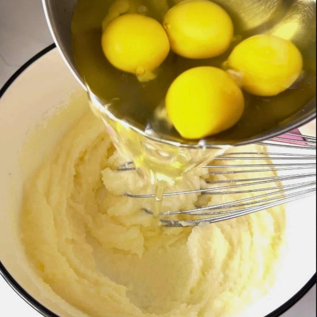 Add eggs one at a time.