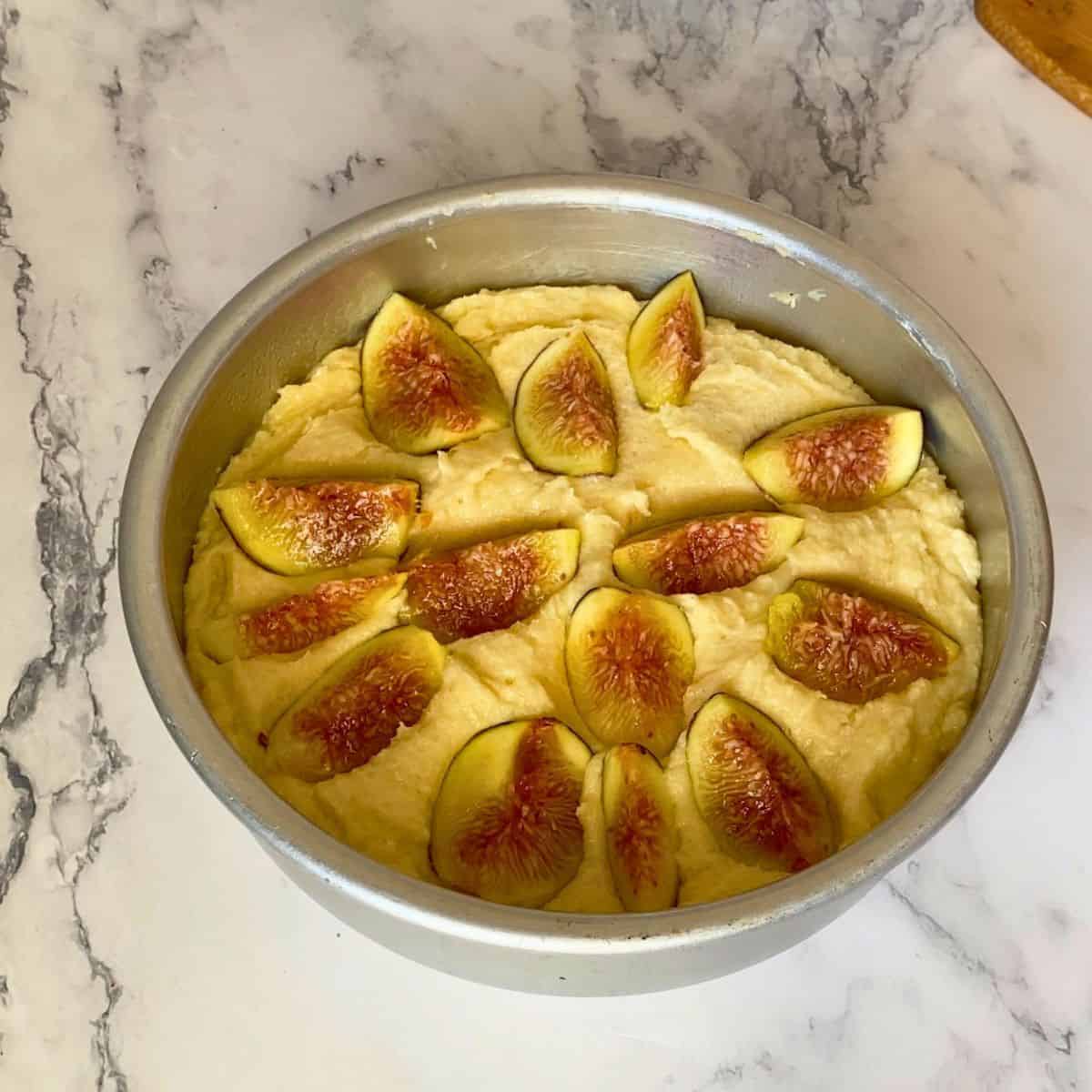 Almond cake topped with fresh figs.