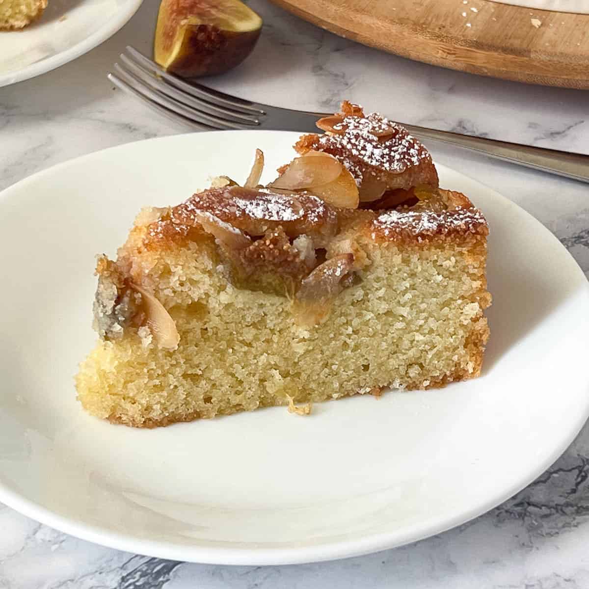 A slice of almond fig cake.