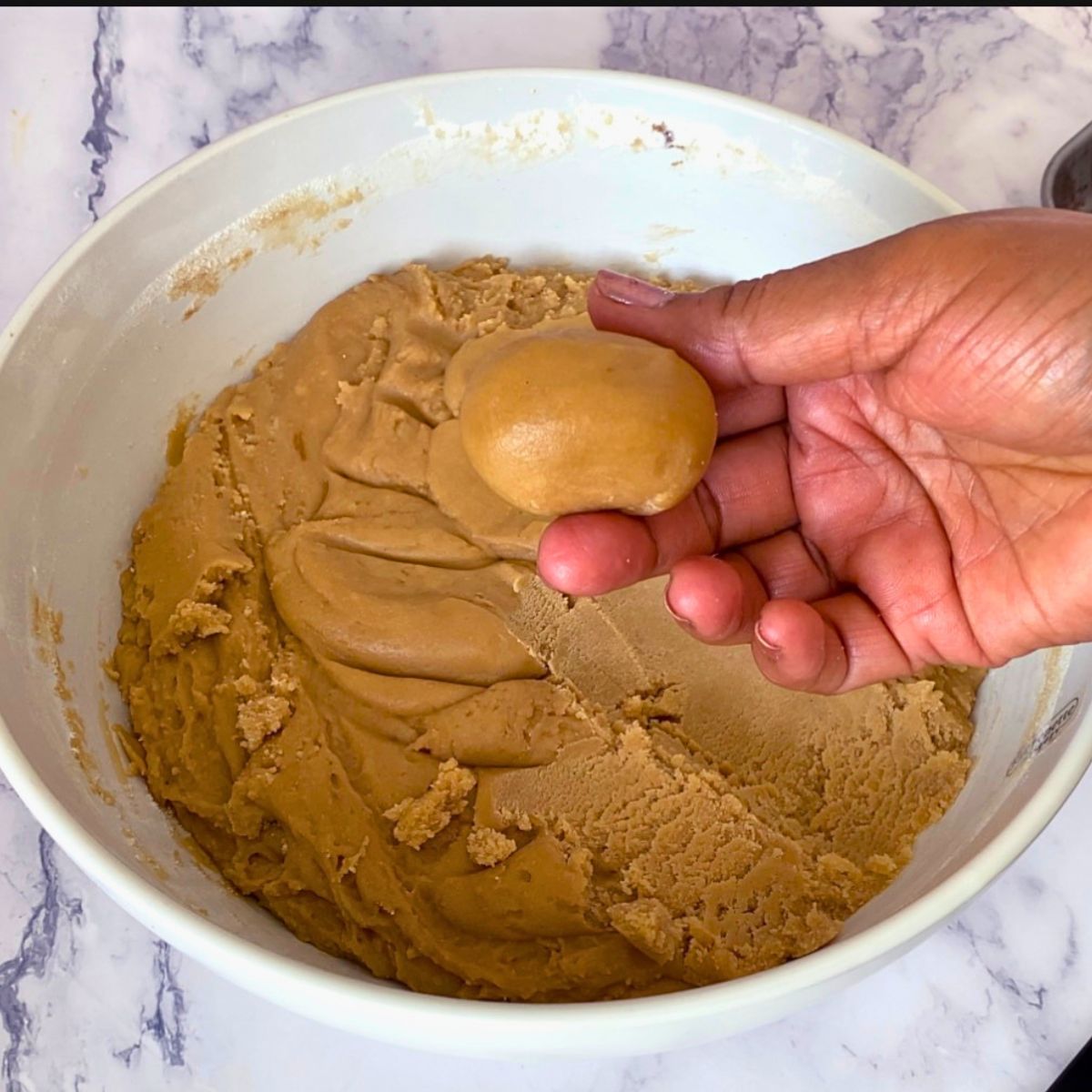 A cookie dough ball shaped oval.