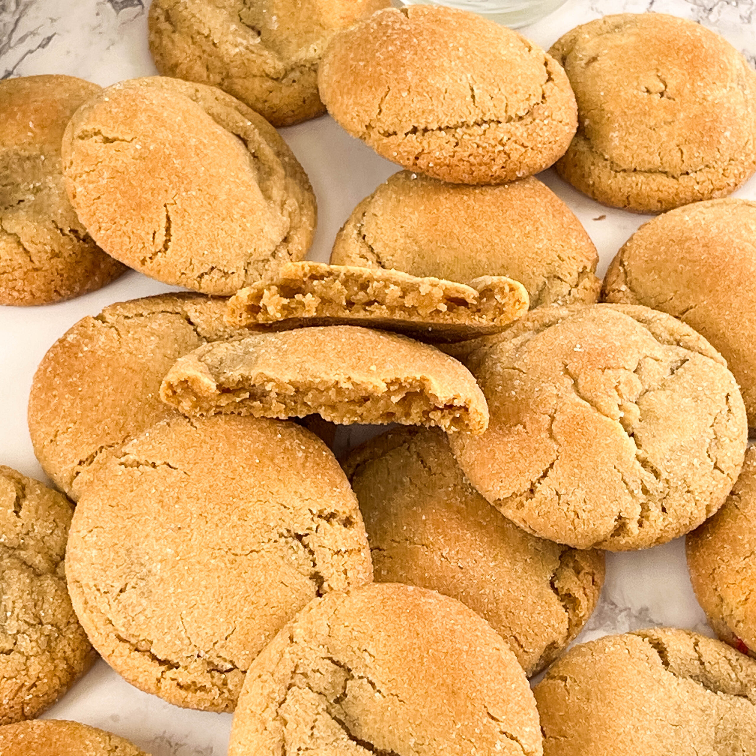Brown sugar cookies spread on the table.