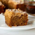 A slice of coffee cake with streusel.