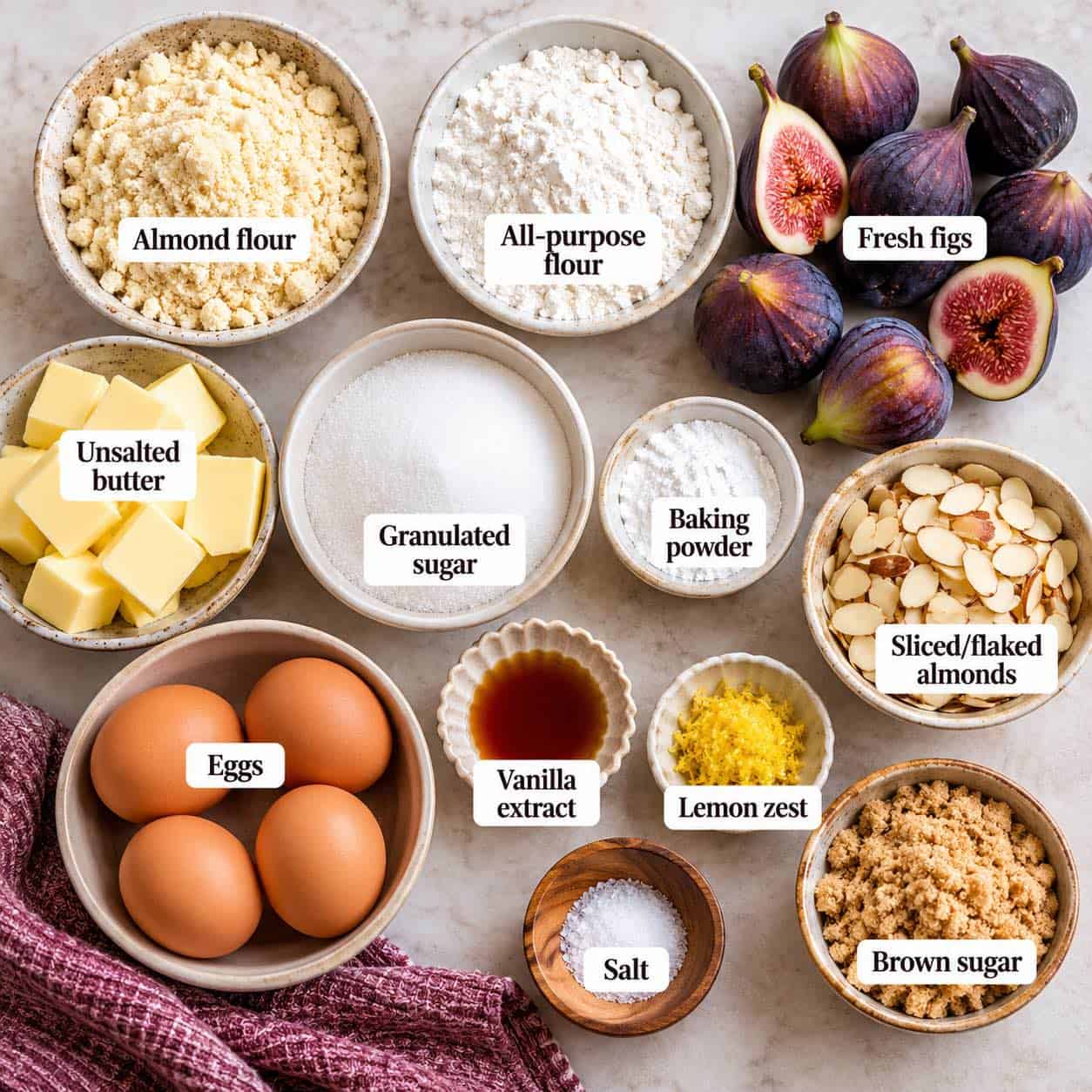 Ingredients for Fig Almond Cake.
