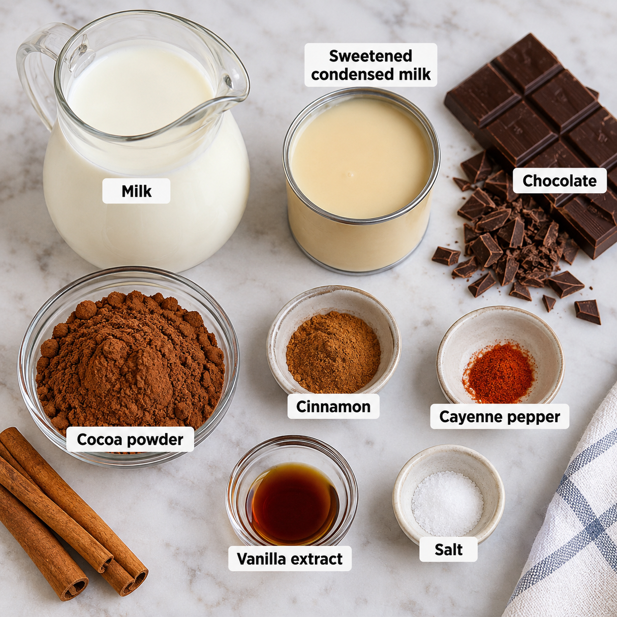 Ingredients for making Mexican Hot Chocolate.
