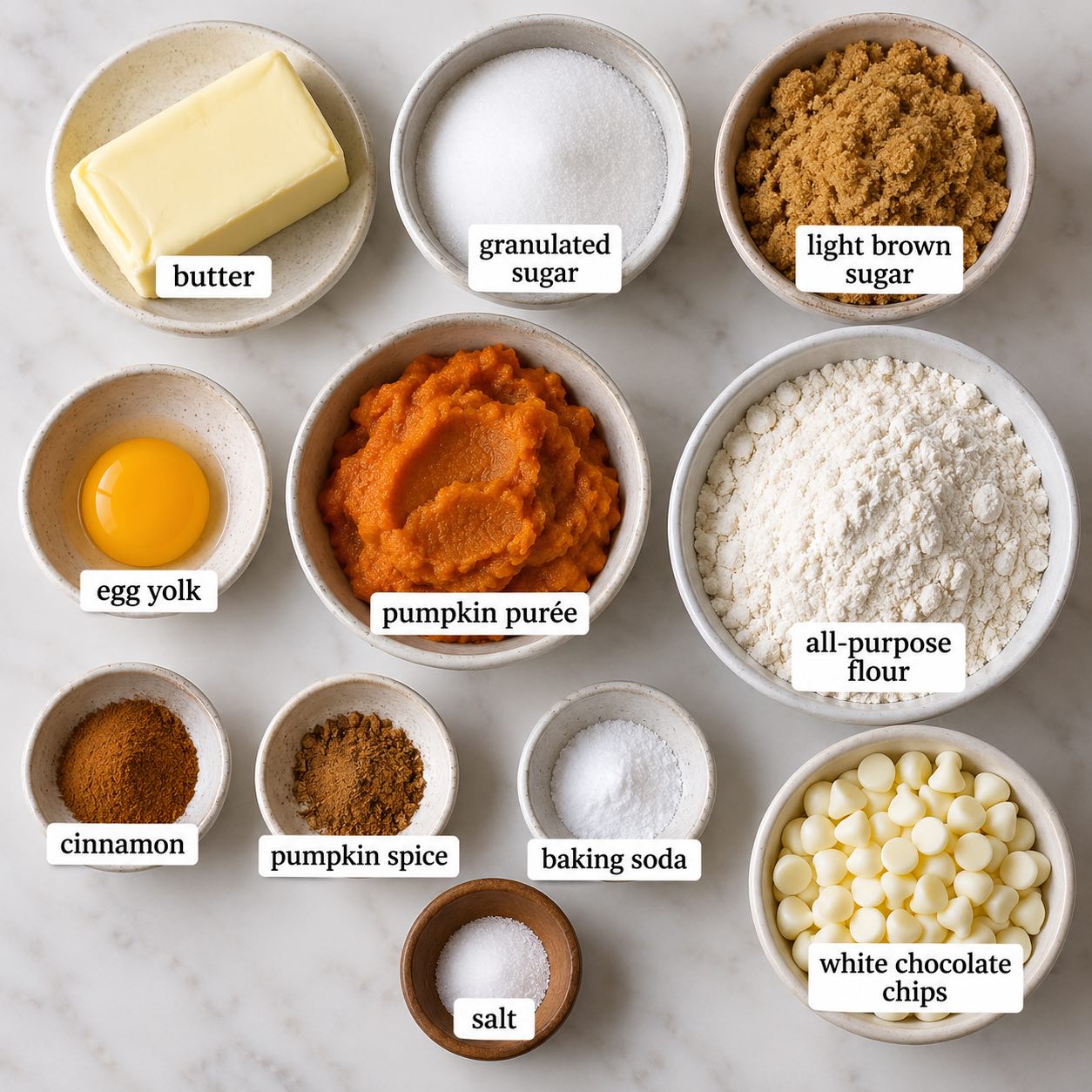 Ingredients for White Chocolate Chip Pumpkin Cookies.
