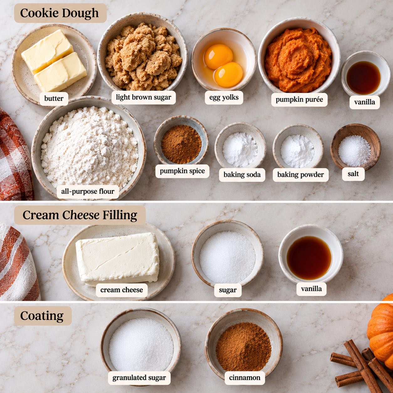 Ingredients for making Pumpkin Cream Cheese Cookies.