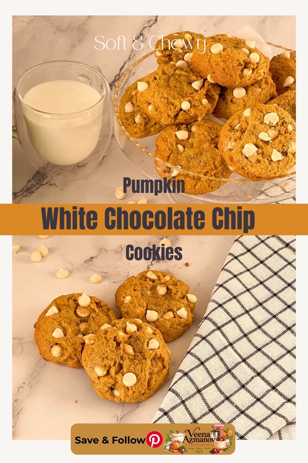 Pinterest image for Pumpkin White Chocolate Chip Cookies.