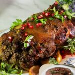 Pinterest image for Pomegranate and Apple Roast Lamb.