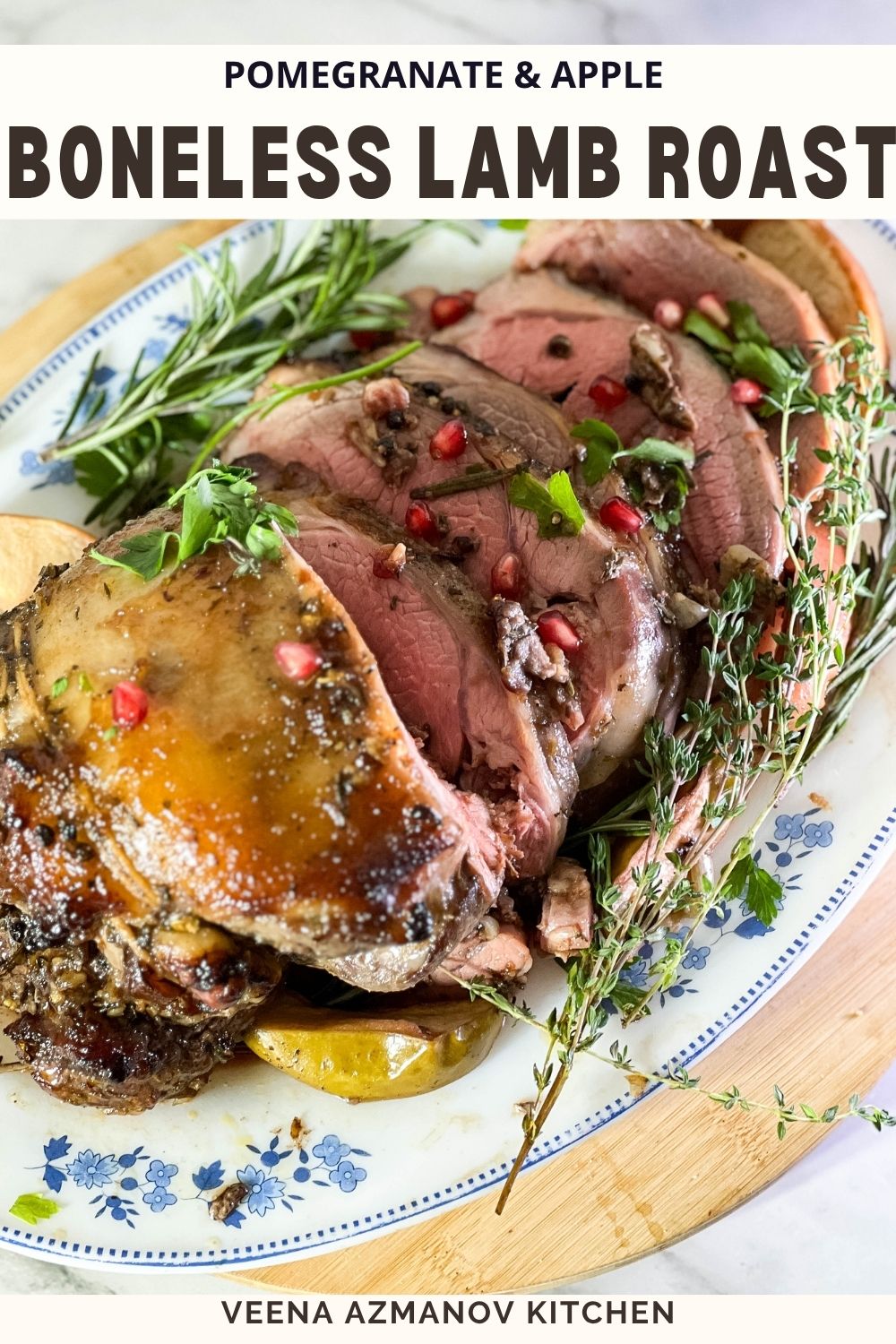 Pinterest image for Pomegranate and Apple Roast Lamb.
