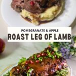 Pinterest image for Pomegranate and Apple Roast Lamb.