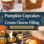 Pinterest image for pumpkin cream cheese-filled cupcakes.