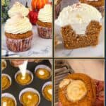 Pinterest image for pumpkin cream cheese-filled cupcakes.