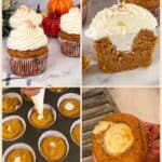 Pinterest image for pumpkin cream cheese-filled cupcakes.