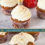 Pinterest image for pumpkin cream cheese-filled cupcakes.
