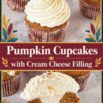 Pinterest image for pumpkin cream cheese-filled cupcakes.