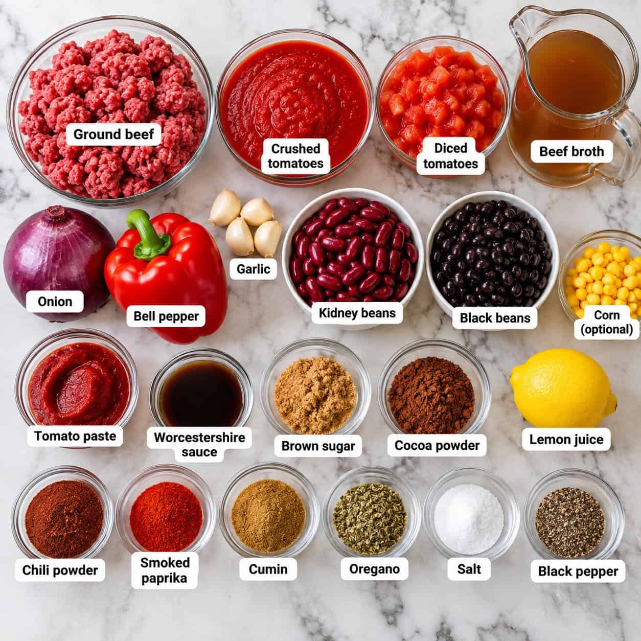 Ingredients for Taco Soup - Tex Mex Ground Beef soup.