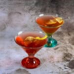 Martini glasses with Halloween cocktails.