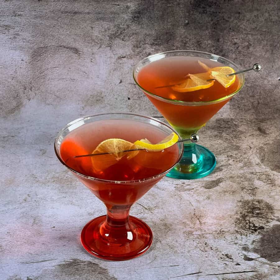 Martini glasses with Halloween cocktails.